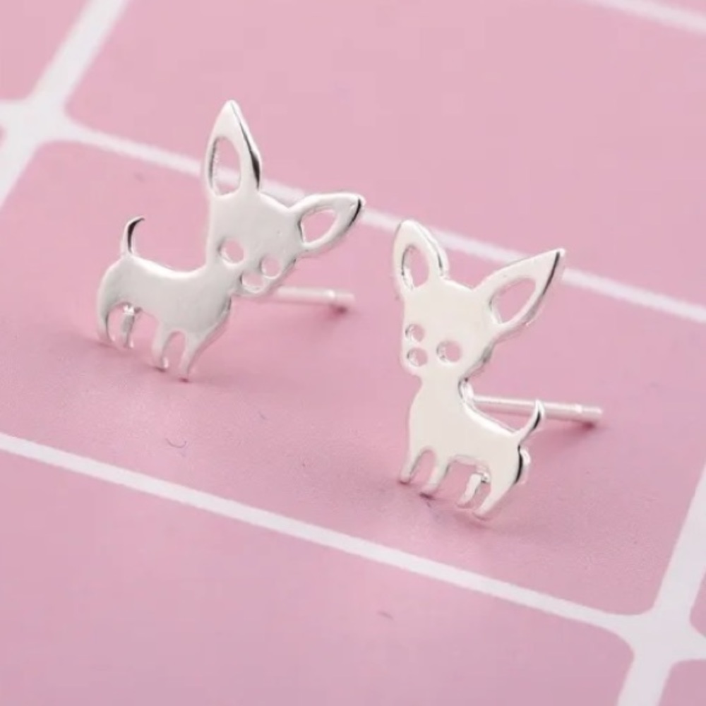 Teeny Tiny Sterling Silver Dog Lover Chihuahua Micro Stud Earrings - Picture 5 of 5